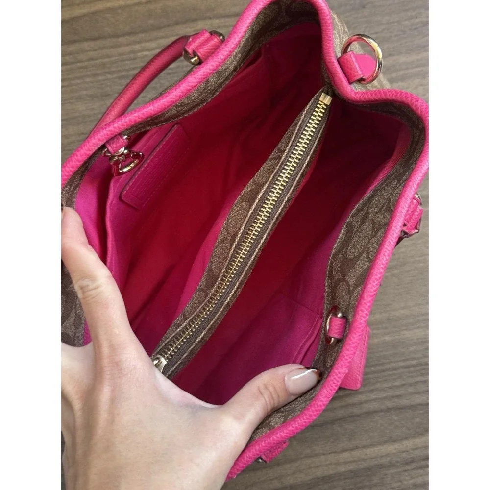 Authentic COACH Signature Shoulder Hand Bag Leather Brown Pink‎
